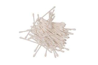 Group of white cotton buds isolated on a white background.