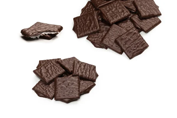 Bonbons Chocolat Noir Isolés Sur Fond Blanc — Photo
