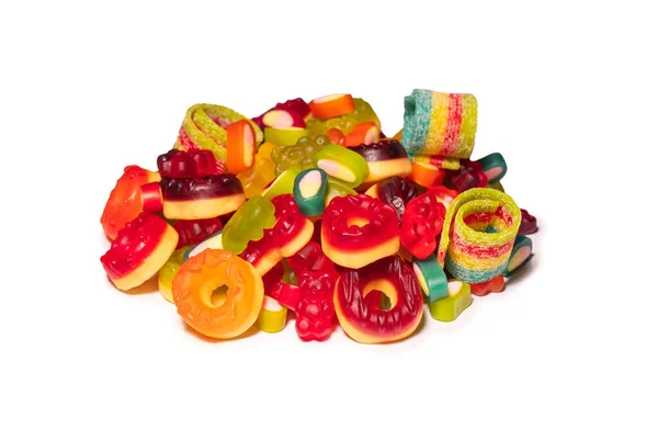 Gomas Coloridas Variadas Vista Superior Donuts Geleia Ursos Gelatinosos Isolado — Fotografia de Stock