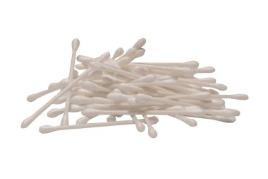 Group of white cotton buds isolated on a white background.