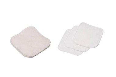 Stack of white cotton sponges isolated on a white background.