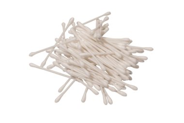 Group of white cotton buds isolated on a white background.