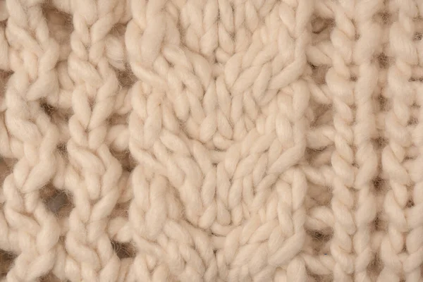 Fragment Beige Knitted Fabric Knitted White Sheep Wool Knitted Background —  Fotos de Stock