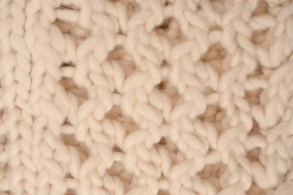 Fragment Beige Knitted Fabric Knitted White Sheep Wool Knitted Background — Foto de Stock