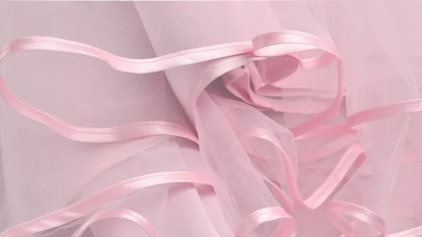 stock image Wedding dress detail. Pink wedding dress frills close up. 