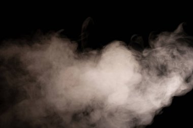 Siyah arka planda beyaz buhar. Boşluğu kopyala.