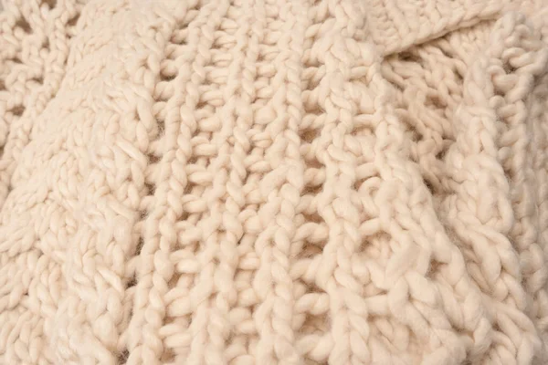 Fragment Beige Knitted Fabric Knitted White Sheep Wool Knitted Background — Stock Photo, Image