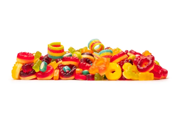 Renkli Sakızlı Şekerler Üst Manzara Jöleli Çörekler Jelibon Beyaz Bir — Stok fotoğraf