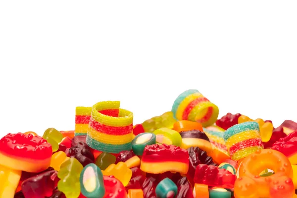 Verschiedene Bunte Gummibärchen Ansicht Von Oben Gelee Donuts Gummibärchen Isoliert — Stockfoto