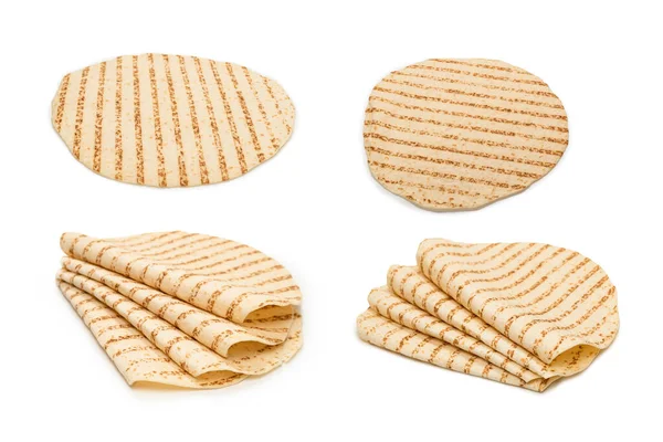 stock image Grilled pitta bread isolated on white background. Top view. 