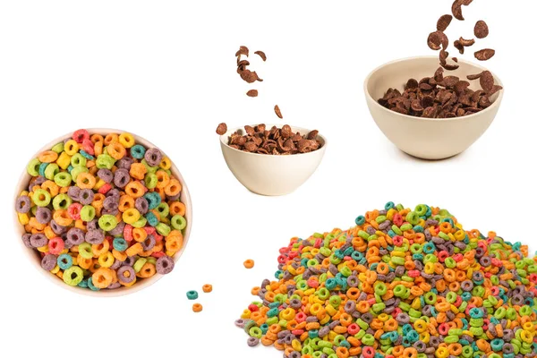Sweet Multicolored Flakes Cereal Loops Isolated White Background — Stock Photo, Image