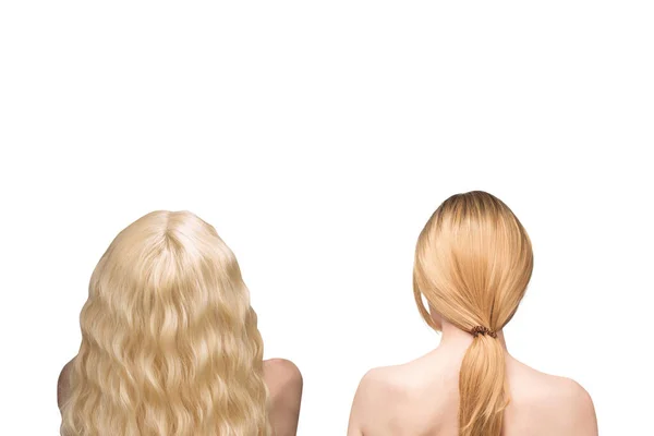 女性の背側 白い背景に孤立したオムツの髪の美しい女性 — ストック写真