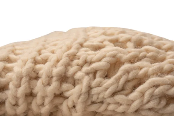 Fragment Beige Knitted Fabric Knitted White Sheep Wool Knitted Background — Zdjęcie stockowe