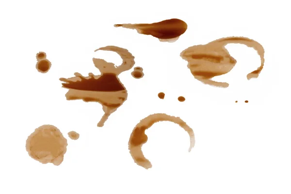 Kaffefläckar Isolerade Vit Bakgrund Ovanifrån — Stockfoto