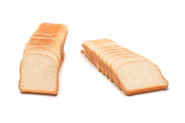美味的面包片 白色背景 顶部视图隔离 — 图库照片