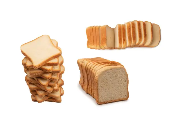 Смачні Скибочки Хліба Ізольовані Білому Тлі Вид Зверху — стокове фото