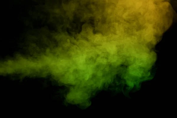 Gele Groene Stoom Een Zwarte Achtergrond Kopieerruimte — Stockfoto