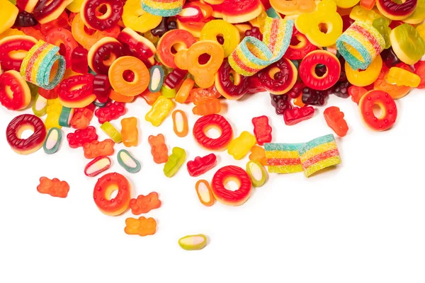 Разнообразные Красочные Конфеты Мармеладкой Вид Сверху Пончики Желе Желе Медведи — стоковое фото