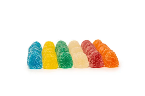 Blandade Färgglada Gummy Godis Isolerad Vit Bakgrund Högst Upp Gelégodis — Stockfoto