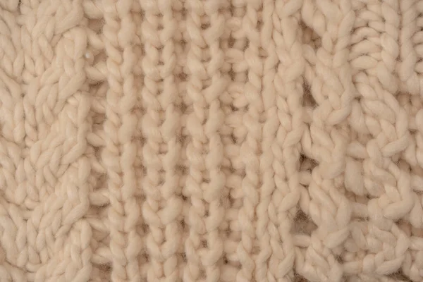 Fragment Beige Knitted Fabric Knitted White Sheep Wool Knitted Background — Stok fotoğraf