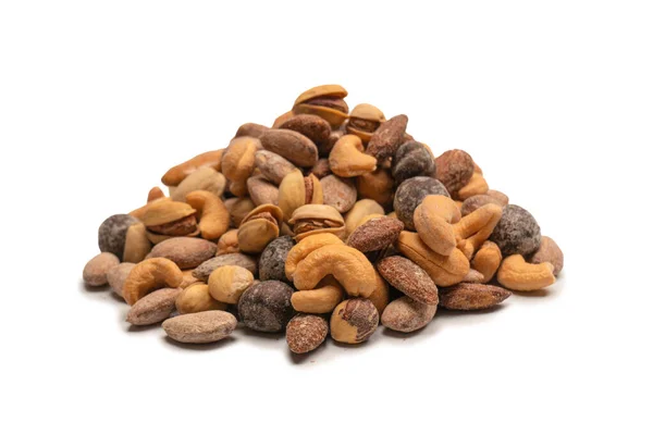 Mix Tasty Salty Nuts Group Almonds Pistachios Walnuts Macadamia Cashews — Stock Photo, Image