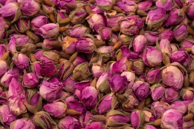 Beyaz arka planda izole edilmiş kuru çay gülleri.. 