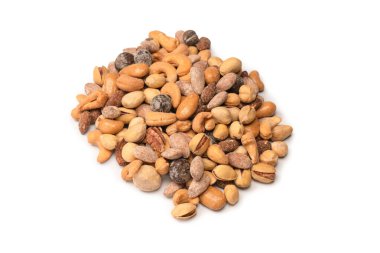 Lezzetli tuzlu fındık karışımı. Bir grup badem, fıstık, ceviz, macadamia, kaju..