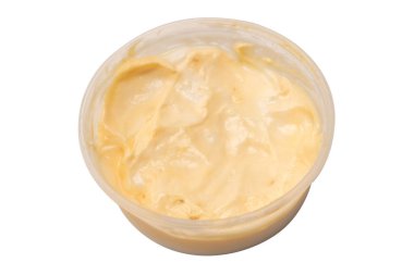 Beyaz arkaplanda izole edilmiş beyaz sos.. 