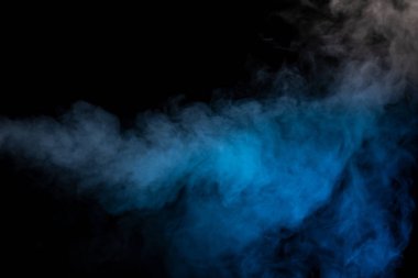 Siyah arka planda mavi ve sarı buhar. Boşluğu kopyala.