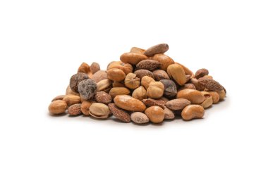 Lezzetli tuzlu fındık karışımı. Bir grup badem, fıstık, ceviz, macadamia, kaju..