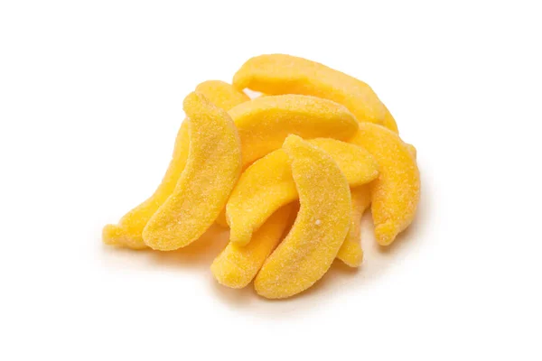 Ζουμερά Πολύχρωμα Γλυκά Μπανάνας Που Απομονώνονται Στο Λευκό Γλυκοκαραμέλες — Φωτογραφία Αρχείου