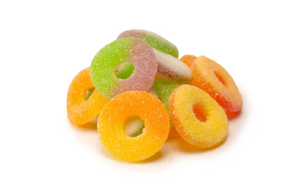 Geassorteerde Gummisnoepjes Geïsoleerd Een Witte Achtergrond Bovenaanzicht Jelly Snoepjes — Stockfoto