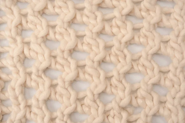 Fragment Beige Knitted Fabric Knitted White Sheep Wool Knitted Background — Foto Stock