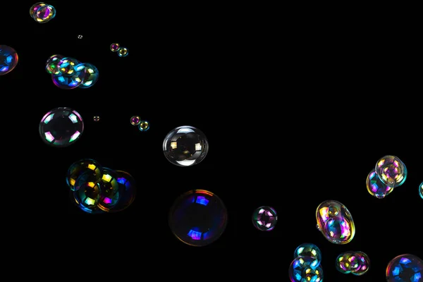 Мыльные Пузыри Изолированы Чёрном Фоне Копирование Пространства — стоковое фото