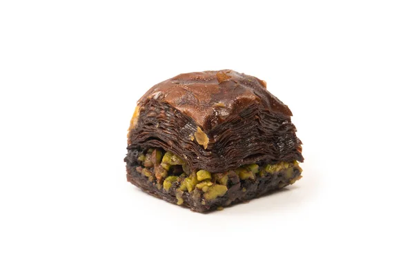 Turkisk Choklad Baklava Isolerad Vit Bakgrund — Stockfoto