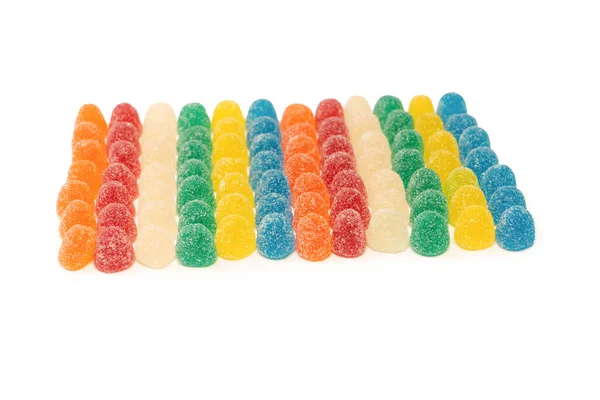 Beyaz Arka Planda Izole Edilmiş Çeşitli Renkli Jelibon Şekerler Üst — Stok fotoğraf