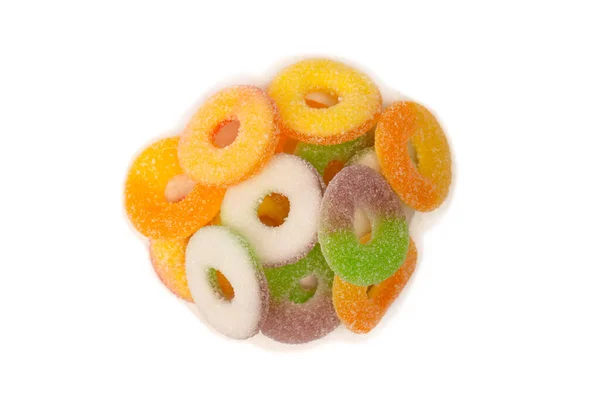 Geassorteerde Gummisnoepjes Geïsoleerd Een Witte Achtergrond Bovenaanzicht Jelly Snoepjes — Stockfoto