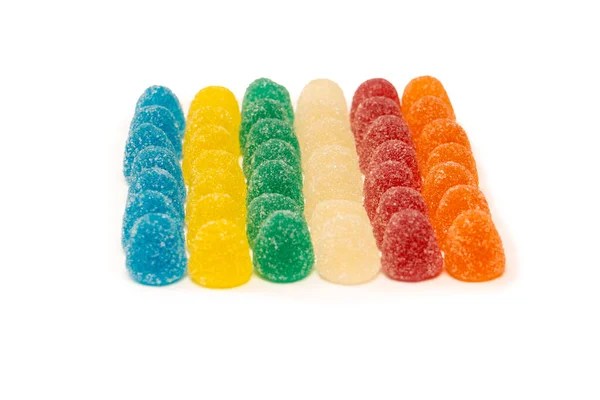Blandade Färgglada Gummy Godis Isolerad Vit Bakgrund Högst Upp Gelégodis — Stockfoto