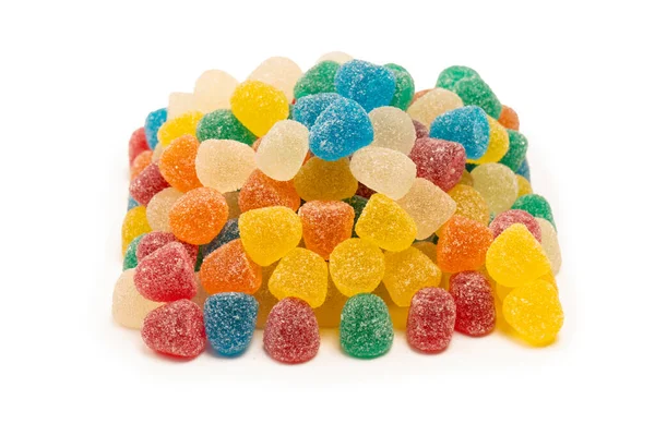 将色彩艳丽的糖果从白色背景中分离出来 顶部视图 果冻糖 — 图库照片