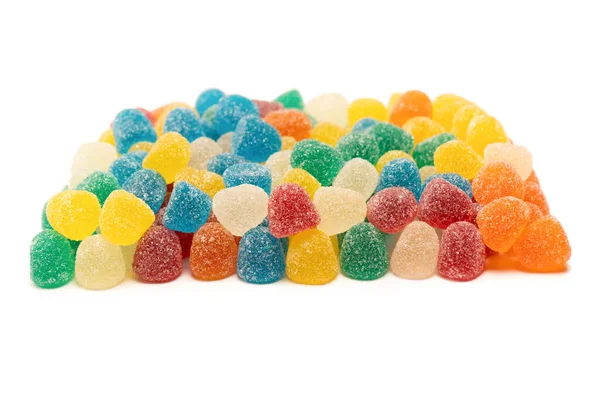 将色彩艳丽的糖果从白色背景中分离出来 顶部视图 果冻糖 — 图库照片