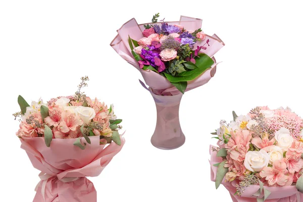 Bouquet Fleurs Roses Douces Papier Emballage Rose — Photo