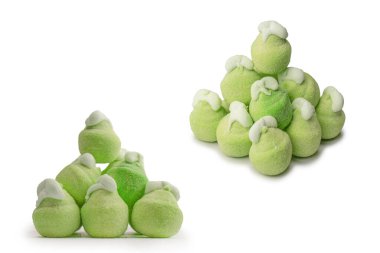 Green marshmallow candy isolated on a white background. 