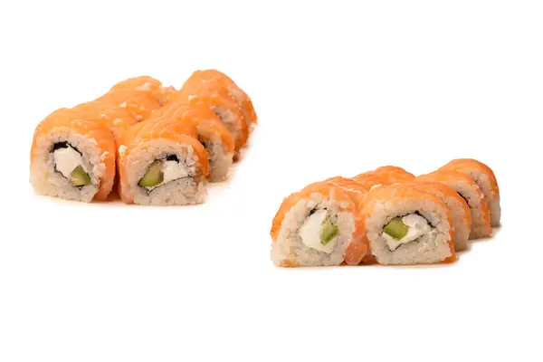 Sushi Krémsajttal Angolnával Elszigetelt Fehér Alapon — Stock Fotó