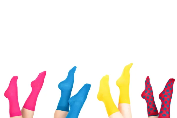 Жінка Фіолетових Шкарпетках Ізольована Білому Тлі Вид Зверху — стокове фото