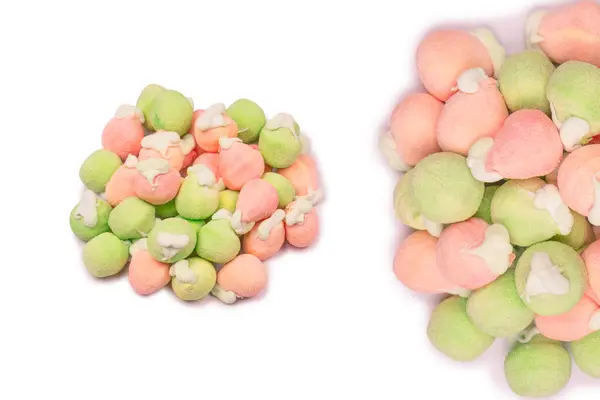 Marshmallow fruit candys isolated on a white background.