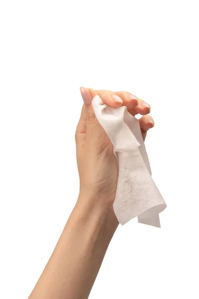 Wet Wipe Woman Hand Isolated White Background Washing Hands Isolated — Stock Photo, Image