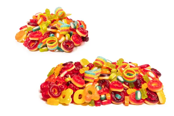 Caramelle Gommose Colorate Assortite Vista Dall Alto Ciambelle Alla Gelatina — Foto Stock