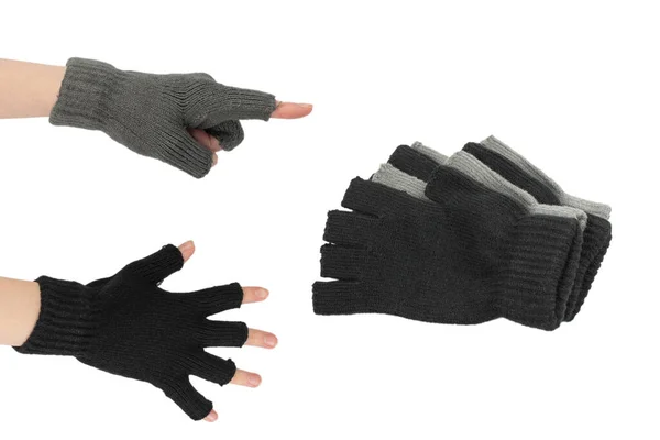 Γυναίκα Χέρια Ζεστά Γάντια Που Απομονώνονται Λευκό Φόντο — Φωτογραφία Αρχείου