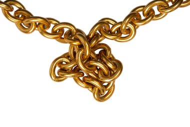 Altın zincir beyaz arka planda izole edilmiş. Üst görünüm. 