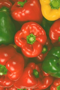 Taze kırmızı, yeşil, sarı dolmalık biber arka planı.
